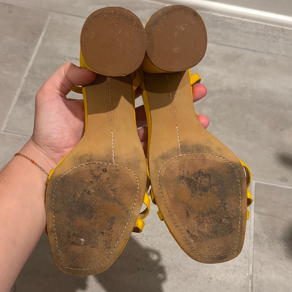 Vince Camuto Mustard Yellow Block Heel Sandals - Picture 7 of 7